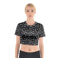 Chalk Music Notes Signs Seamless Pattern Cotton Crop Top