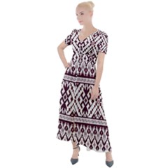 Illustration Ukrainian Folk Seamless Pattern Ornament Button Up Short Sleeve Maxi Dress