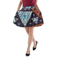 Fractal Triangle Geometric Abstract Pattern A-line Pocket Skirt