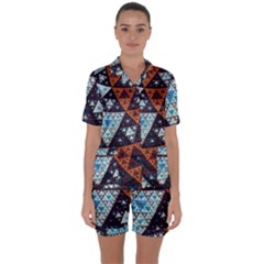 Fractal Triangle Geometric Abstract Pattern Satin Short Sleeve Pajamas Set by Cemarart