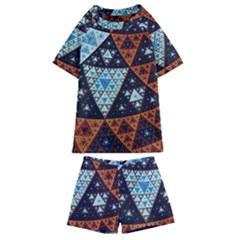 Fractal Triangle Geometric Abstract Pattern Kids  Swim T-shirt And Shorts Set