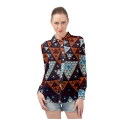 Fractal Triangle Geometric Abstract Pattern Long Sleeve Chiffon Shirt