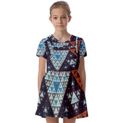 Fractal Triangle Geometric Abstract Pattern Kids  Short Sleeve Pinafore Style Dress by Cemarart
