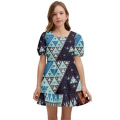 Fractal Triangle Geometric Abstract Pattern Kids  Short Sleeve Dolly Dress