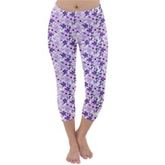 Purple Flowers 001 Capri Winter Leggings 