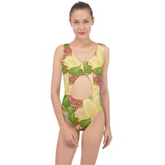 Pattern Texture Leaves Center Cut Out Swimsuit