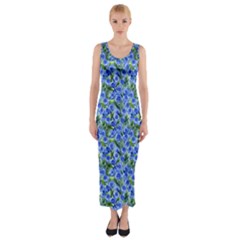 Blue Roses Garden Fitted Maxi Dress