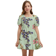 Berries Flowers Pattern Print Kids  Short Sleeve Dolly Dress