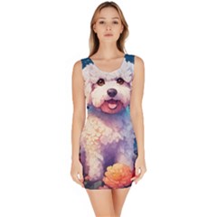 Cute Puppy With Flowers Bodycon Dress by Sparkle