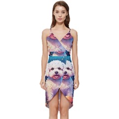 Cute Puppy With Flowers Wrap Frill Dress