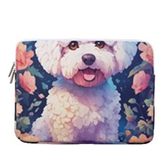 Cute Puppy With Flowers 14  Vertical Laptop Sleeve Case With Pocket