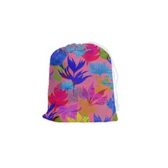 Pink And Blue Floral Drawstring Pouch (small)