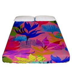 Pink And Blue Floral Fitted Sheet (california King Size)