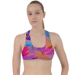 Pink And Blue Floral Criss Cross Racerback Sports Bra
