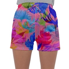Pink And Blue Floral Sleepwear Shorts