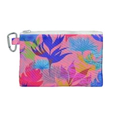 Pink And Blue Floral Canvas Cosmetic Bag (medium)