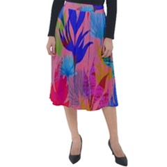 Pink And Blue Floral Classic Velour Midi Skirt 