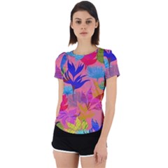 Pink And Blue Floral Back Cut Out Sport T-shirt