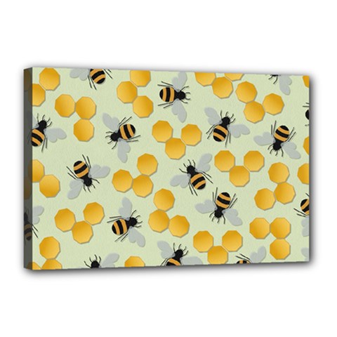 Bees Pattern Honey Bee Bug Honeycomb Honey Beehive Canvas 18  X 12  (stretched)