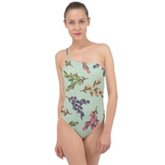 Berries Flowers Pattern Print Classic One Shoulder Swimsuit