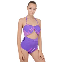 Colorful Labstract Wallpaper Theme Scallop Top Cut Out Swimsuit