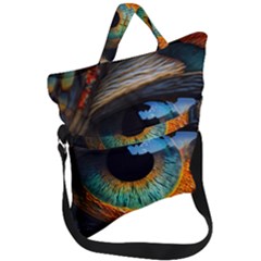 Eye Bird Feathers Vibrant Fold Over Handle Tote Bag