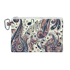 Paisley Print Musical Notes8 Canvas Cosmetic Bag (large) by RiverRootz