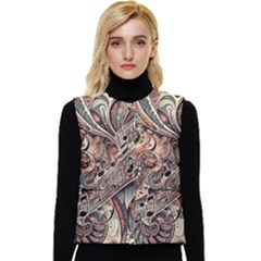 Paisley Print Musical Notes5 Women s Button Up Puffer Vest