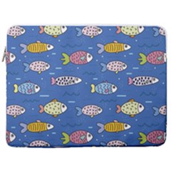 Sea Fish Blue Submarine Animals Patteen 17  Vertical Laptop Sleeve Case With Pocket by Maspions