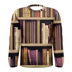 Books Bookshelves Office Fantasy Background Artwork Book Cover Apothecary Book Nook Literature Libra Men s Long Sleeve T-shirt by Posterlux