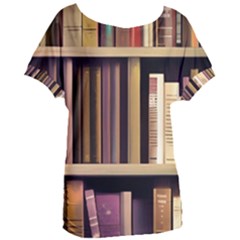 Books Bookshelves Office Fantasy Background Artwork Book Cover Apothecary Book Nook Literature Libra Women s Oversized T-shirt by Posterlux