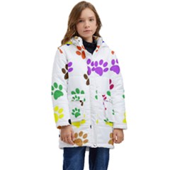Pawprints Paw Prints Paw Animal Kids  Hooded Longline Puffer Jacket
