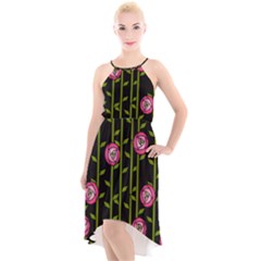 Abstract Rose Garden High-low Halter Chiffon Dress 