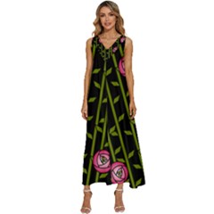 Abstract Rose Garden V-neck Sleeveless Loose Fit Overalls