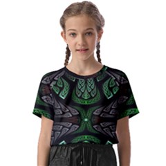 Fractal Green Black 3d Art Floral Pattern Kids  Basic T-shirt