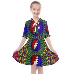 Grateful Dead Bear Pattern Kids  All Frills Chiffon Dress