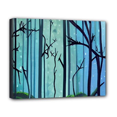 Nature Outdoors Night Trees Scene Forest Woods Light Moonlight Wilderness Stars Deluxe Canvas 20  X 16  (stretched)