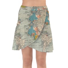 Vintage World Map Wrap Front Skirt