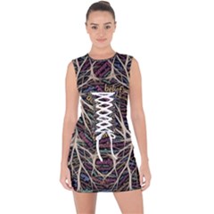 Mental Human Experience Mindset Pattern Lace Up Front Bodycon Dress