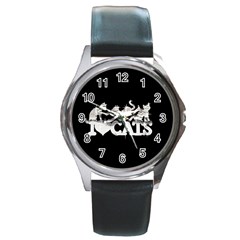 Catz Black Leather Watch (round)