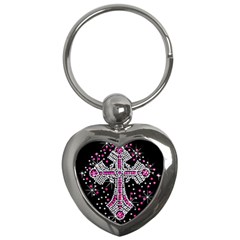Hot Pink Rhinestone Cross Key Chain (heart) by artattack4all
