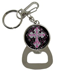 Hot Pink Rhinestone Cross Key Chain With Bottle Opener by artattack4all