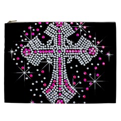 Hot Pink Rhinestone Cross Cosmetic Bag (xxl) by artattack4all