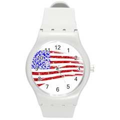 Sparkling American Flag Round Plastic Sport Watch Medium by artattack4all