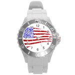Sparkling American Flag Round Plastic Sport Watch Large Front