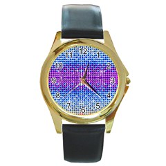 Rainbow Of Colors, Bling And Glitter Black Leather Gold Rim Watch (round) by artattack4all