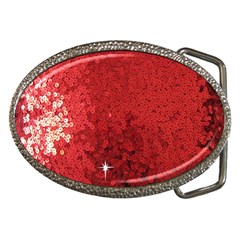 Sequin And Glitter Red Bling Belt Buckle (oval) by artattack4all