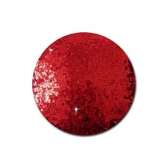 Sequin And Glitter Red Bling 4 Pack Rubber Drinks Coaster (round) by artattack4all