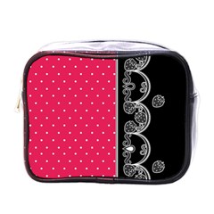 Lace Dots With Black Pink Mini Toiletries Bag (one Side)