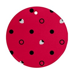 Strawberry Dots Black With Pink Round Ornament (two Sides) by strawberrymilk